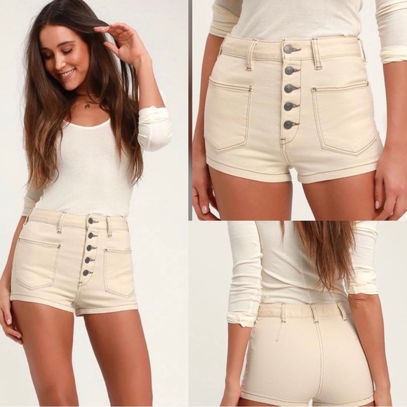 Free People Pants - Free People Bridgette Denim‎ Shorts High Rise Button Fly Ivory Cream